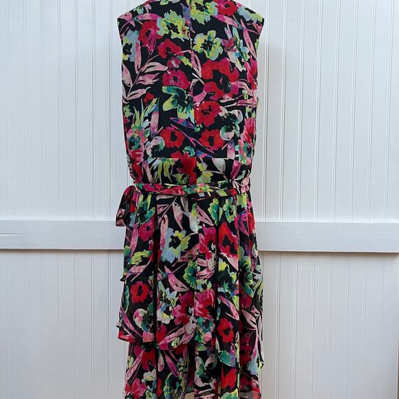 Tahari Plus Size 16W Sleeveless Floral Wrap Dress Ruffle Tiered Hem Bright Fun - Picture 4 of 11